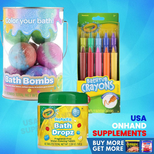 USA Onhand | Crayola, Shaker Bath Dropz, 3+, Fragrance-Free, 60 Tablets, 3.59 oz (102 g)
