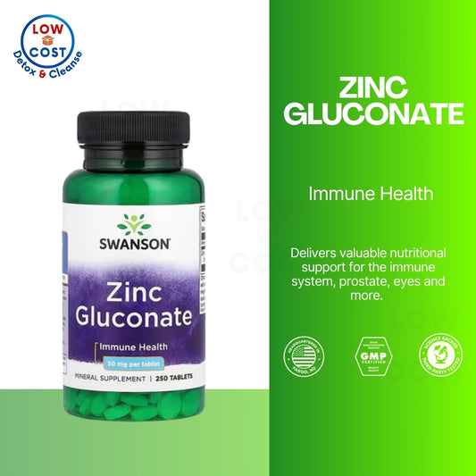 LowCostPH | Swanson, Zinc Gluconate, 30 mg, Tablets, 50 mg, 250 Capsules, Immune Health