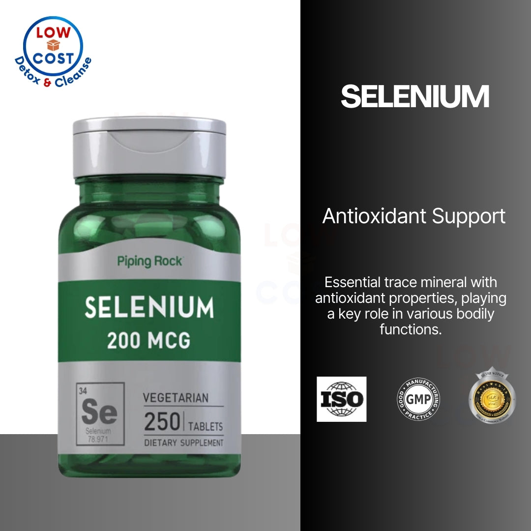 LowCostPH | Piping Rock Selenium 200mcg Supplement | 250 Tablets | Vegetarian, Non-GMO, Gluten Free
