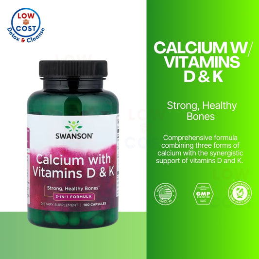 LowCostPH | Swanson, Calcium with Vitamins D & K, 100 Capsules Strong, Healthy Bones