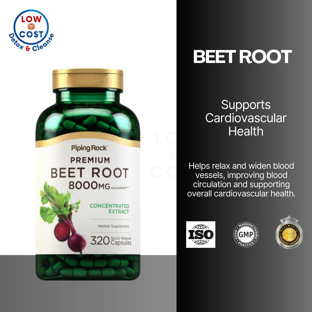 LowCostPH | Piping Rock Beet Root Powder Capsules 8000mg | 320 Caps | Concentrated Extract | Herbal