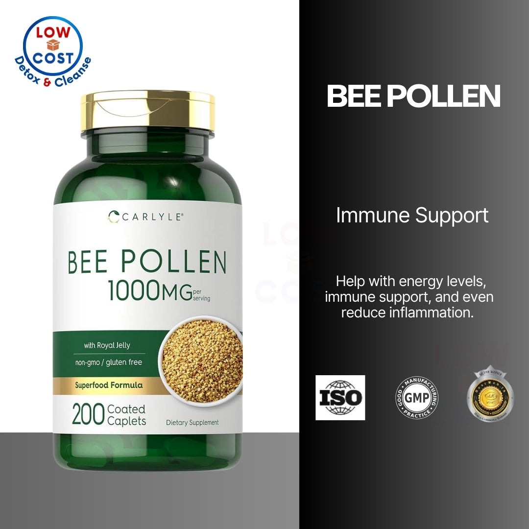 LowCost PH| Carlyle Bee Pollen Supplement | 1000mg | 200 Caplets with Royal Jelly and Bee Propolis