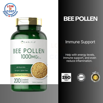 LowCost PH| Carlyle Bee Pollen Supplement | 1000mg | 200 Caplets with Royal Jelly and Bee Propolis