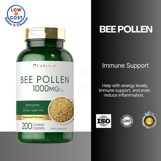 LowCost PH| Carlyle Bee Pollen Supplement | 1000mg | 200 Caplets with Royal Jelly and Bee Propolis