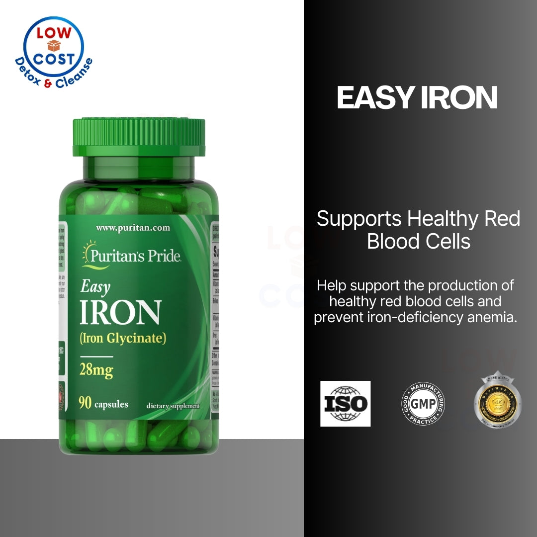 LowCost PH| Puritan's Pride Easy Iron 28 mg (Iron Glycinate)-90 Capsules