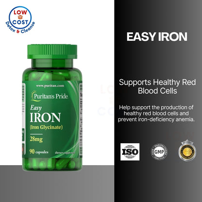 LowCost PH| Puritan's Pride Easy Iron 28 mg (Iron Glycinate)-90 Capsules
