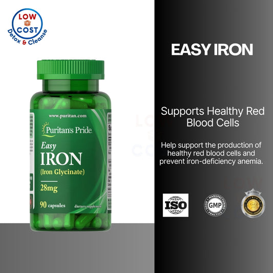 LowCost PH| Puritan's Pride Easy Iron 28 mg (Iron Glycinate)-90 Capsules