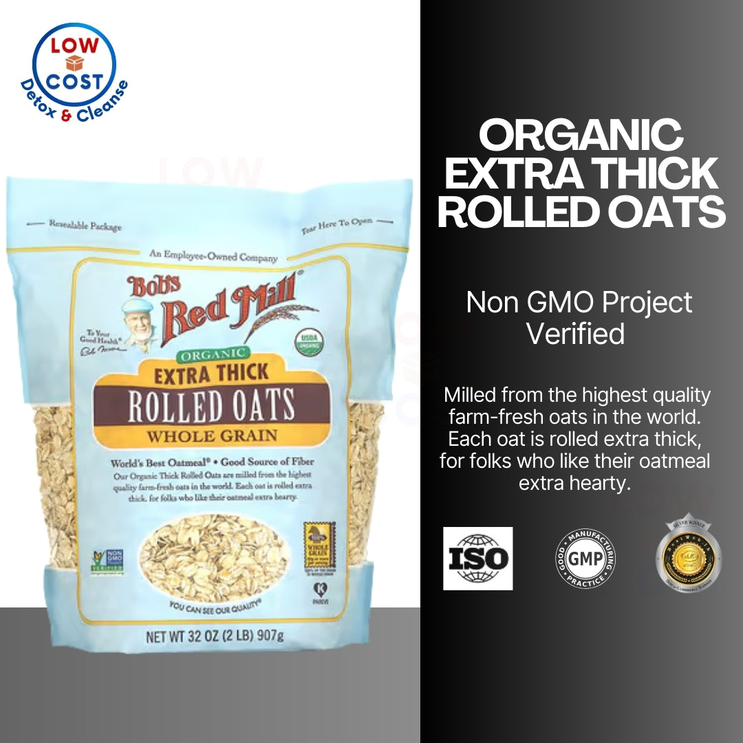 LowCostPh | Bob's Red Mill Organic Extra Thick Rolled Oats 907g, 100% Whole Grain - 45 g, USDA
