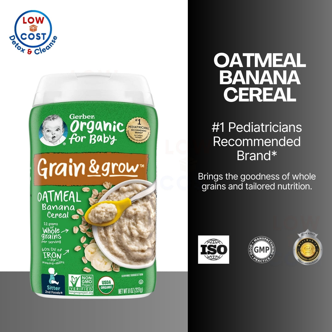 LowCostPH | Gerber, Organic for Baby, Grain & Grow, 1st &  2nd Foods, Oatmeal Banana Cereal, 227g