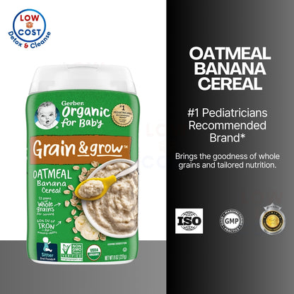 LowCostPH | Gerber, Organic for Baby, Grain & Grow, 1st &  2nd Foods, Oatmeal Banana Cereal, 227g