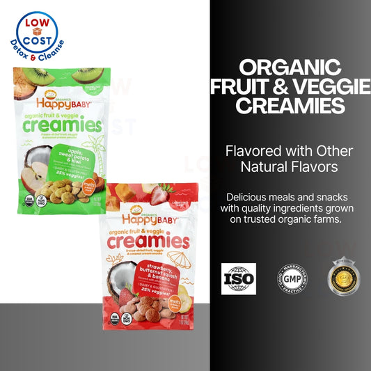 LowCostPH | Happy Baby, Organic Creamies, Freeze-Dried Veggie, Fruit & Coconut Milk Snacks, Apple