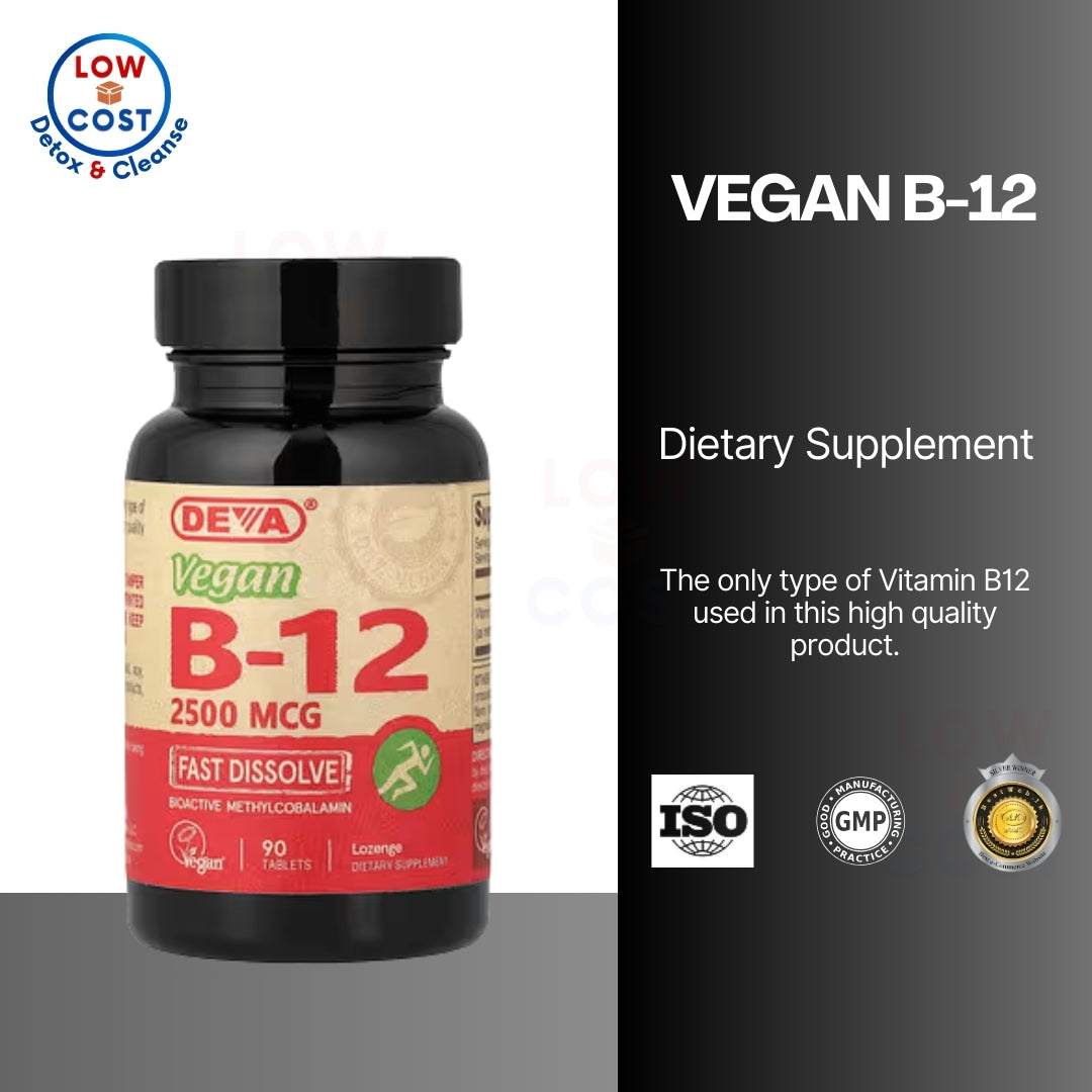 LowCostPH | DEVA Vegan Vitamins B-12, High Potency 2500 mcg B12, Fast Dissolve, Sublingual, 90 tabs