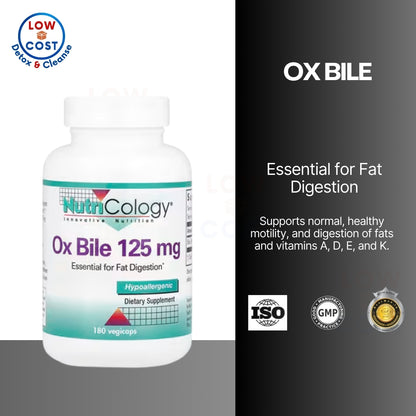 LowCostPH | Nutricology Ox Bile, 50mg|125mg Vegicaps No Gallbladder, Digestive Enzymes for Liver