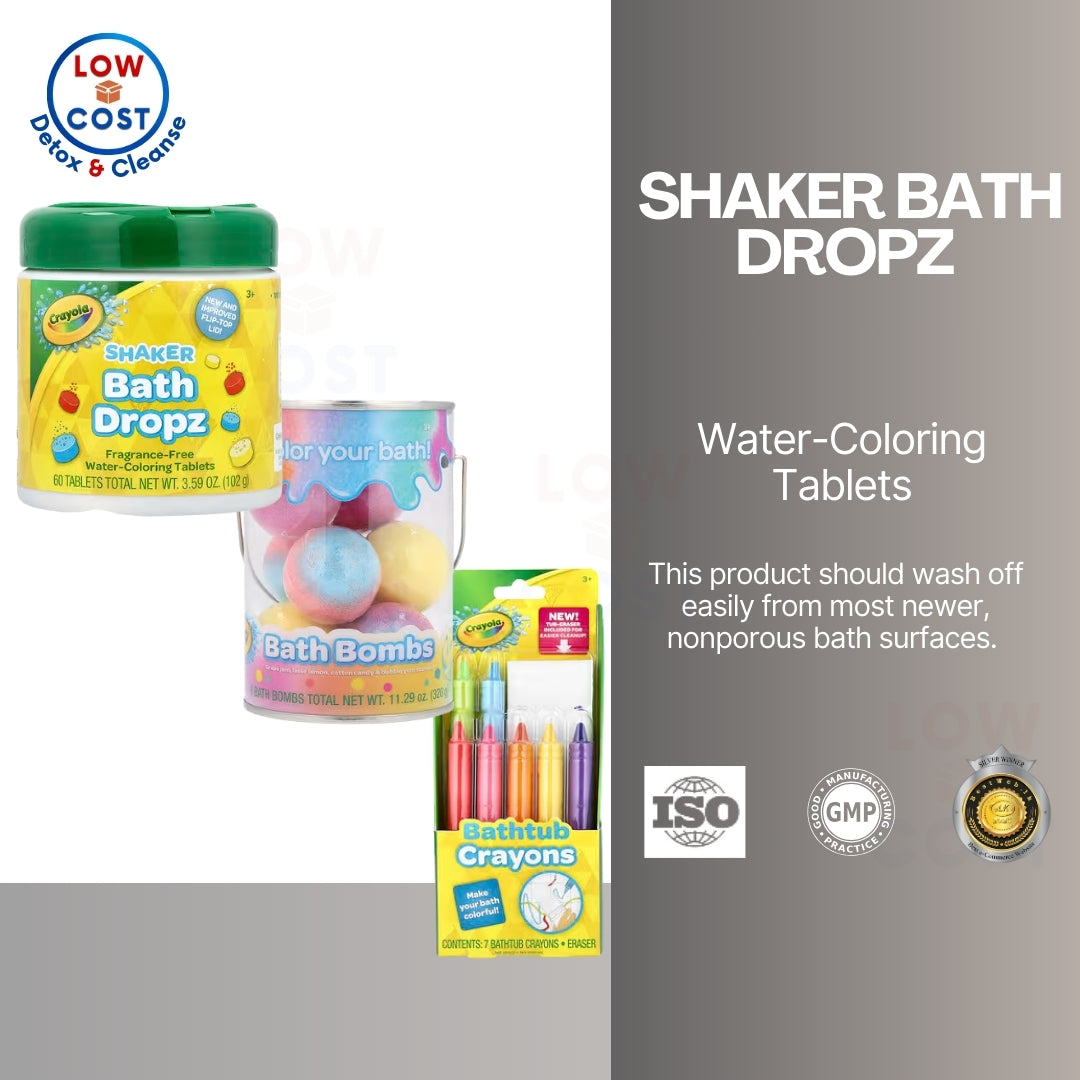 USA Onhand | Crayola, Shaker Bath Dropz, 3+, Fragrance-Free, 60 Tablets, 3.59 oz (102 g)