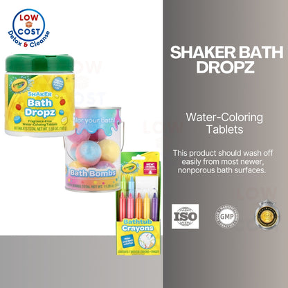 USA Onhand | Crayola, Shaker Bath Dropz, 3+, Fragrance-Free, 60 Tablets, 3.59 oz (102 g)