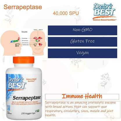 LowCostPH | Doctor's Best, Serrapeptase, 40,000 SPU, 120,000SPU/90 Veggie Caps for Sinus Health