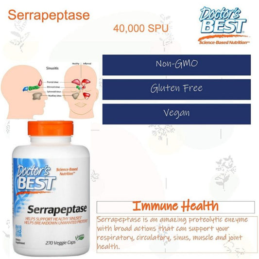 LowCostPH | Doctor's Best, Serrapeptase, 40,000 SPU, 120,000SPU/90 Veggie Caps for Sinus Health