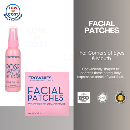 LowCostPH | Frownies, Facial Patches for Corners of Eyes & Mouth, 144 Patches| Rosewater Hydrator 59m