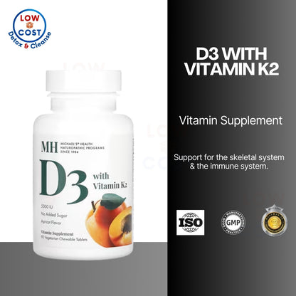 LowCostPH | Michael's Naturopathic, D3 with Vitamin K2, Apricot, 90 Vegetarian Chewable Tablets