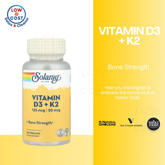 LowCostPH | Solaray, Vitamin D3+K2, Supports Bone & Immune Health 120ct