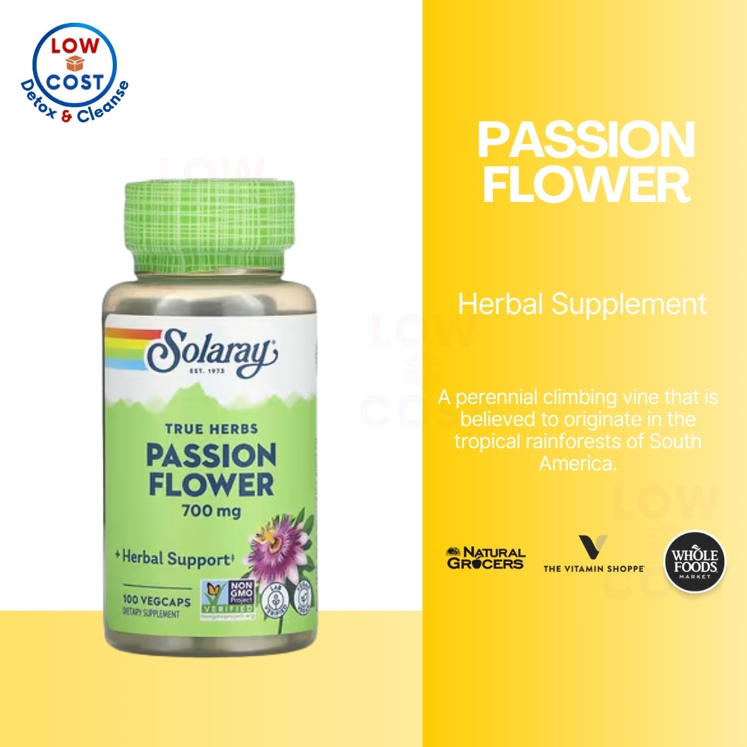 LowCostPH | Solaray, True Herbs, Passion Flower, 700 mg, 100 VegCaps (350 mg per Capsule)
