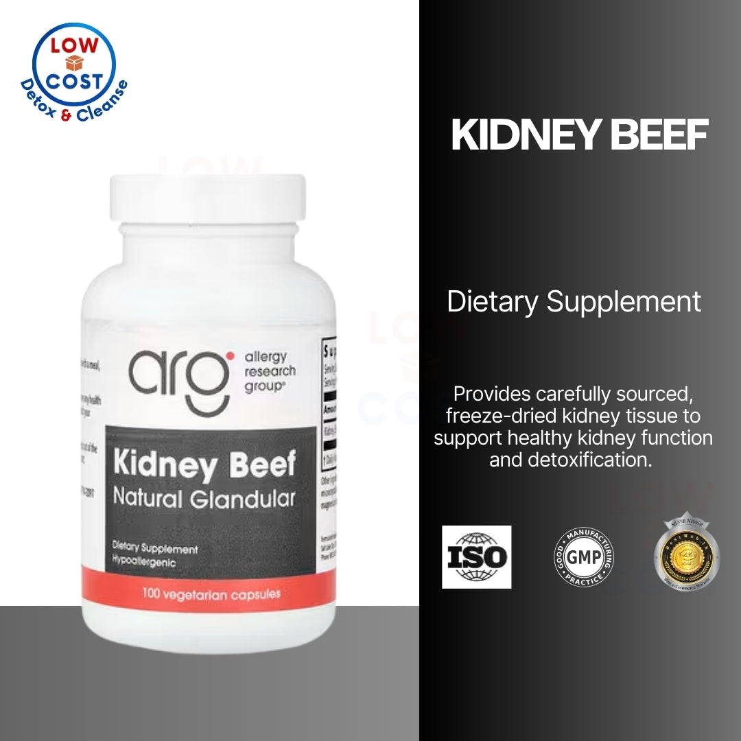 LowCostPH| Allergy Research Group, Kidney Beef, Natural Glandular, 100 Vegicaps