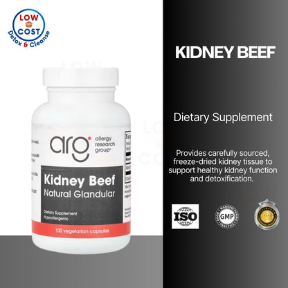 LowCostPH| Allergy Research Group, Kidney Beef, Natural Glandular, 100 Vegicaps