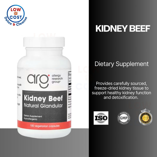 LowCostPH| Allergy Research Group, Kidney Beef, Natural Glandular, 100 Vegicaps