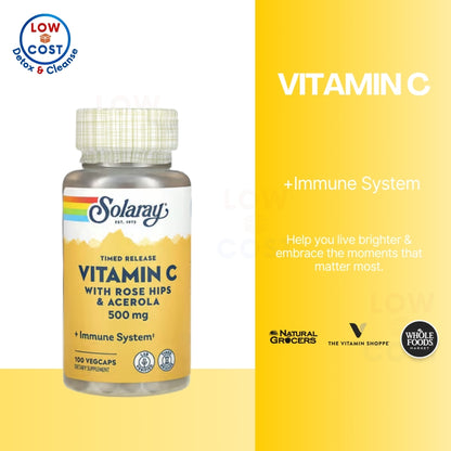 LowCostPH | Solaray, Timed Release Vitamin C, 500 mg, 100 VegCaps & Liposomal Vitamin C