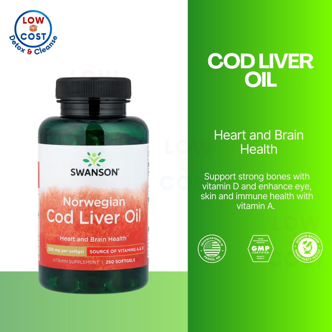 LowCostPH | Swanson, Norwegian Cod Liver Oil, 350 mg, 250 Softgels Heart and Brain Health