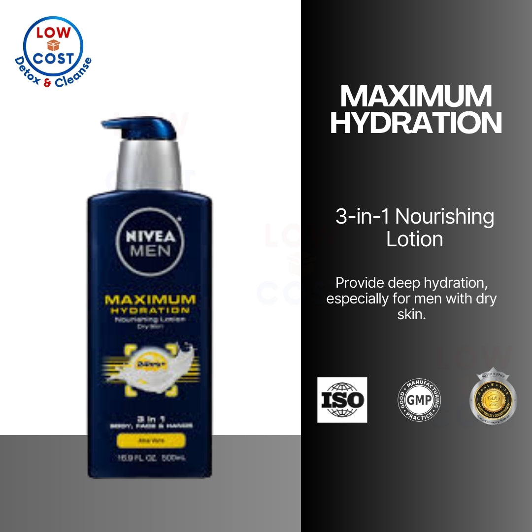 LowCostPH | Nivea, Men, Maximum Hydration, 3-in-1 Nourishing Lotion, Aloe Vera, 16.9 fl oz (500 ml)