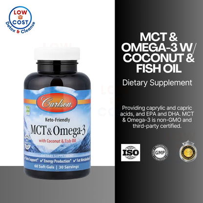 LowCostPH| Carlson, MCT & Omega-3 With Coconut & Fish Oil, 60 Soft Gels