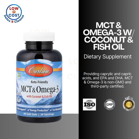 LowCostPH| Carlson, MCT & Omega-3 With Coconut & Fish Oil, 60 Soft Gels