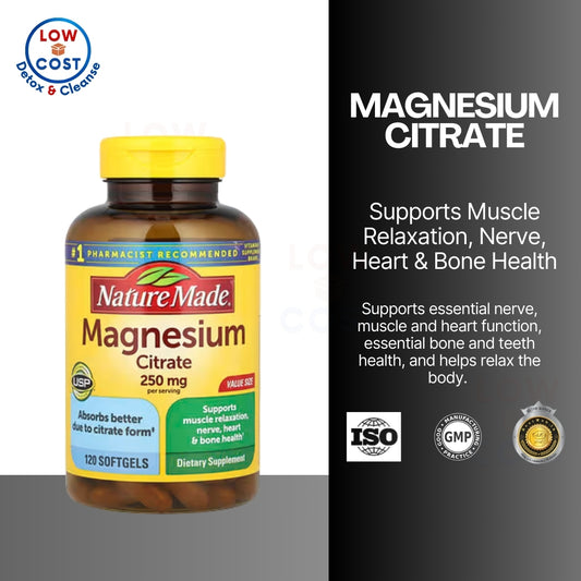 LowCostPH | Nature Made, Magnesium Citrate, 250 mg,120 Softgels 125 per sg Muscle,Nerve,Bone & Heart