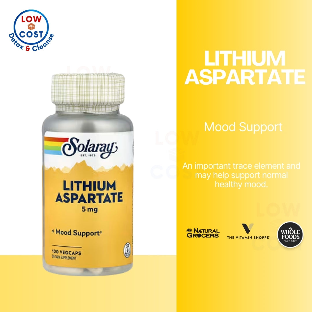 LowCostPH | Solaray, Lithium Aspartate, 5 mg, 100 Vegcaps Mood Support Lab Verified Supplements