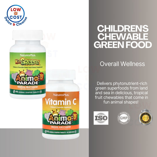 LowCostPH | NaturesPlus, Animal Parade, Kid Greenz, Vitamin C, Orange Juice, 90 Animal-Shaped Tablet