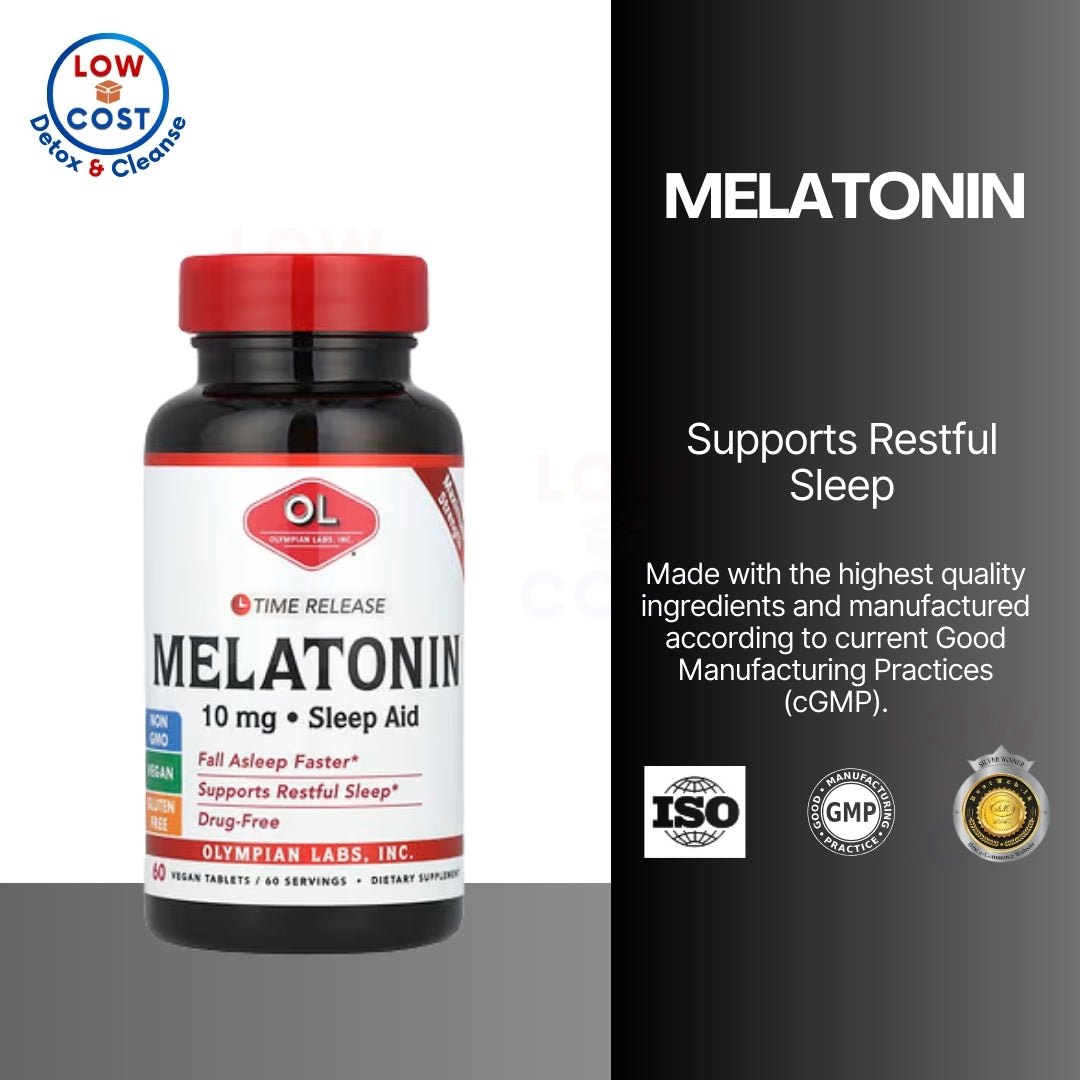 LowCostPH | Olympian Labs, Melatonin, Time Release, 10 mg, 60 Vegan Tablets