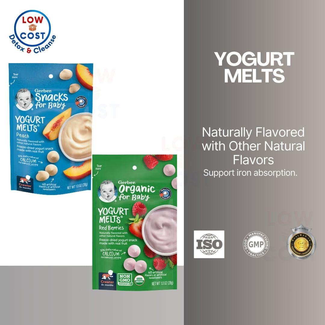 LowCostPH | Gerber Yogurt Melts 8+ Months Peach, Strawberry, Banana Vanilla, Organic Fruit