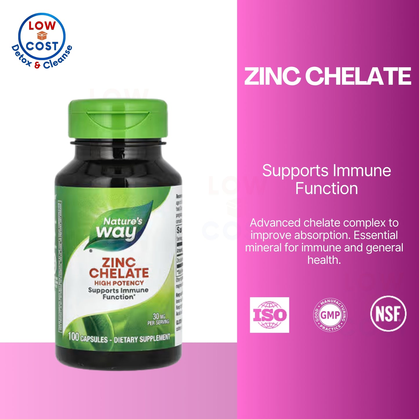 LowCostPH | Nature's Way, Zinc Chelate ( Immune System Support, Antioxidant & Cellular Protection )