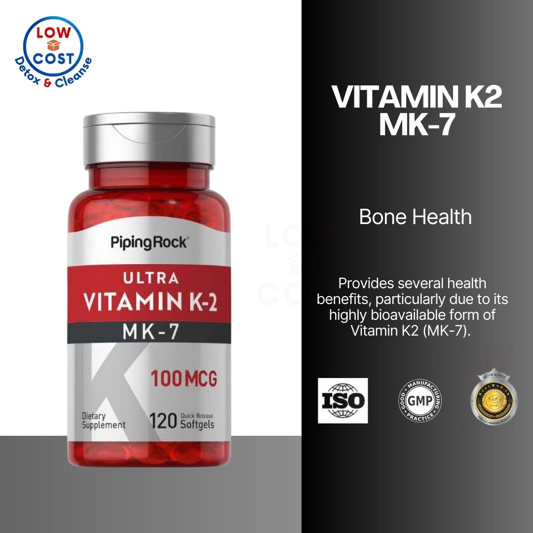LowCostPH | Piping Rock Vitamin K2 MK-7 | 100 mcg | 120 Softgels | Non-GMO, Gluten Free Supplement