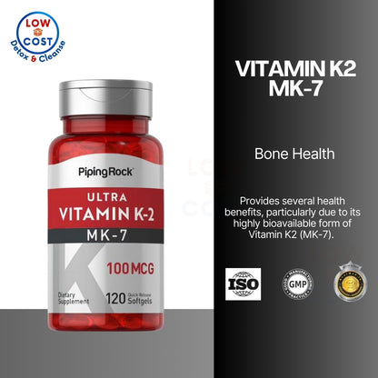 LowCostPH | Piping Rock Vitamin K2 MK-7 | 100 mcg | 120 Softgels | Non-GMO, Gluten Free Supplement