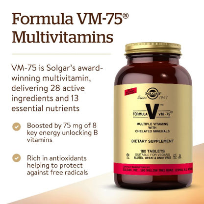 LowCostPH | Solgar, Formula V, VM-75, Multiple Vitamins with Chelated Minerals, 180 Tablets