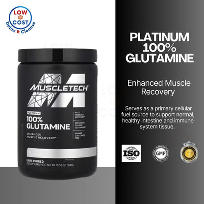 LowCostPH | Muscletech Platinum 100% Glutamine, Unflavored (300 g) Enhanced Muscle Recovery