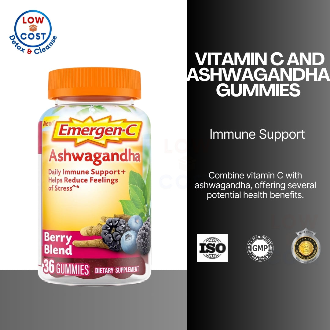 LowCostPH | Emergen-C Vitamin C and Ashwagandha Gummies, Immune Support, Berry Blend 30 gummies