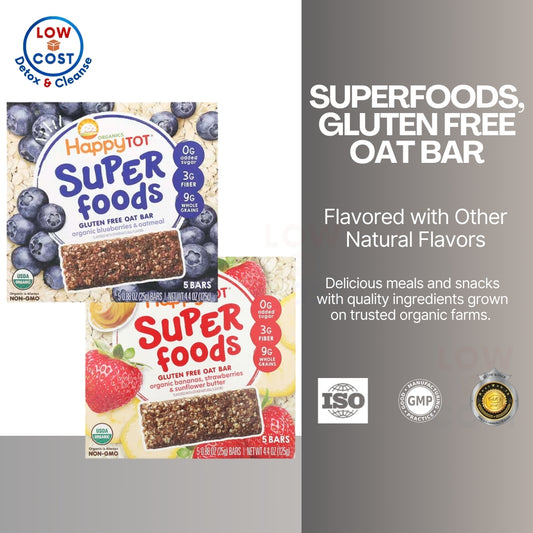 LowCostPH | Happy Baby Organics, Happytot, Fiber & Protein Soft-Baked Oat Bar, Superfoods,