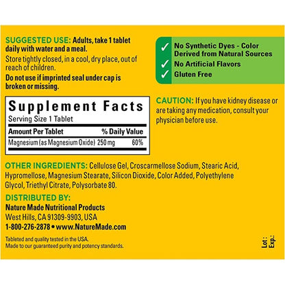 USA Onhand | Nature Made, Magnesium, Supports Nerve, Heart & Bone Health Supports Muscle Relaxation