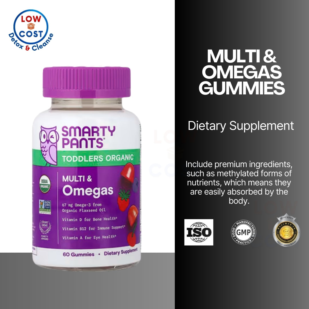 LowCostPH | SmartyPants, Toddler Formula, Multi and Omega 3s, Grape, Orange, and Blueberry, 90 ct