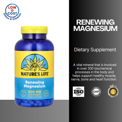 LowCostPh | Nature's Life, Renewing Magnesium, 500 mg, 250 Capsules,Muscles & Nerves Support