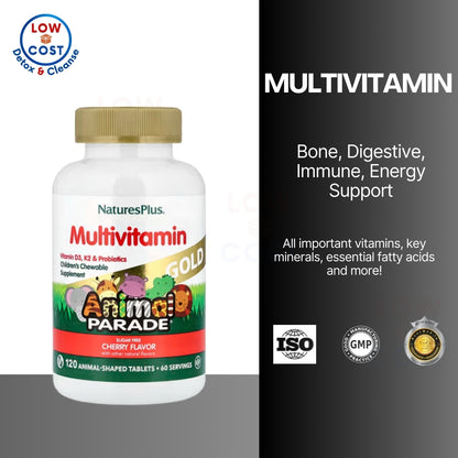 LowCostPH | NaturesPlus, Animal Parade Gold, Children's Chewable Multivitamin, Cherry,Grape & Orange