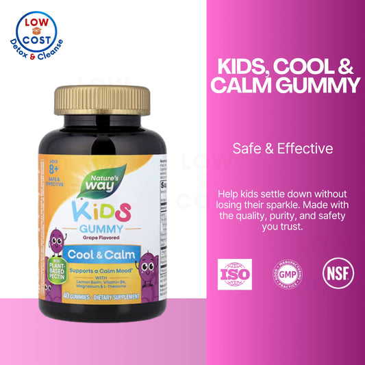 LowCostPH | Nature's Way, Kids, Cool & Calm Gummy, Ages 8 +, Grape, Magnesium & L-Theanine